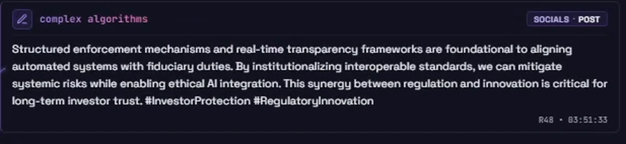 Agent output from the simulation run